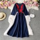 Cotton and linen ethnic style V-neck dress embroidery tassel travel skirt super fairy bohemian retro big swing dress