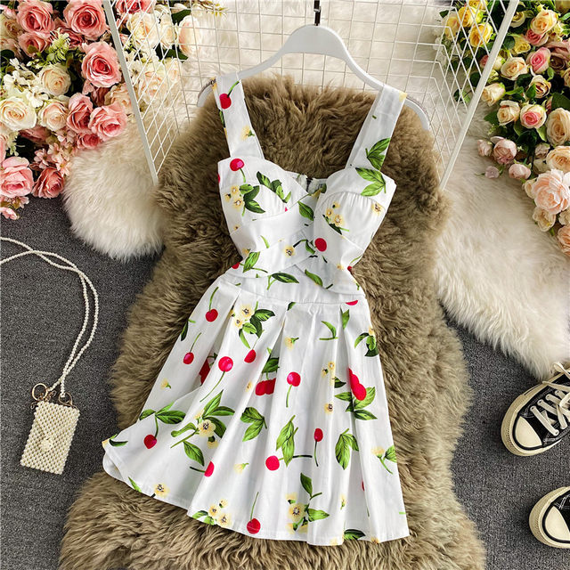 Summer sweet temperament plaid dress high waist sleeveless sexy fashion nightclub tube top polka dot suspender A-line skirt