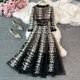 Celebrity dress skirt 2021 summer new V-neck heavy industry embroidery lace dress super fairy knee-length skirt