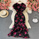 Summer ruffles waist slim temperament lady V-neck bag hip fishtail chiffon dress fashion dress skirt