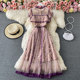 Summer new line collar ruffled lady temperament self-cultivation thin mesh splicing mid-length dress