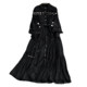 Retro palace-style lantern long-sleeved stand-up collar waisted A-line hollow single-breasted dress elegant dress long skirt