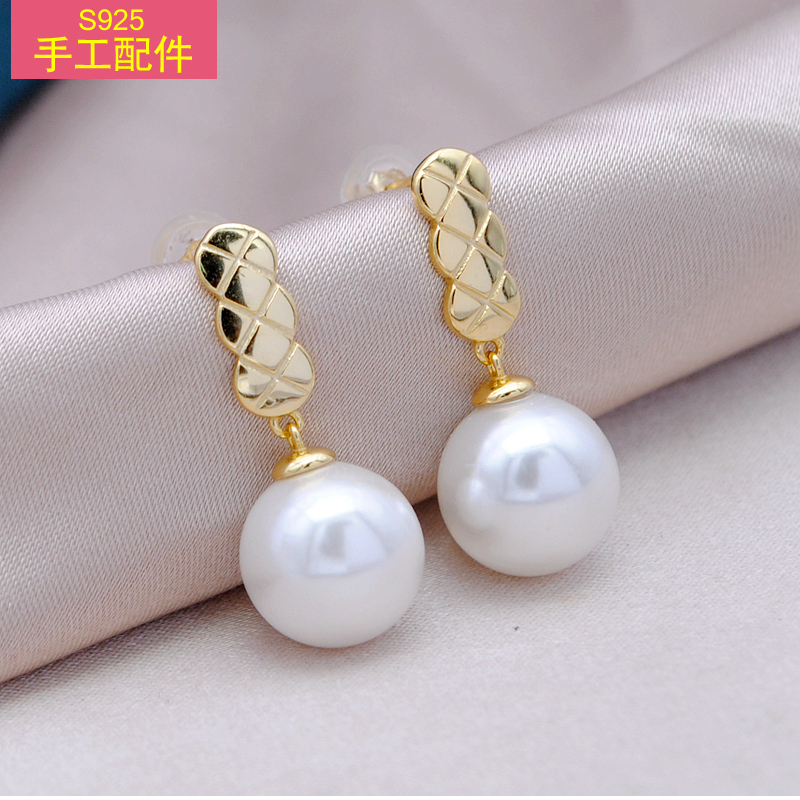 925 Pure Silver Pearls Accessories Diy Handmade Material Earrings Earnilles Hollow earrings Earl Pendant gold plated semi-finished products