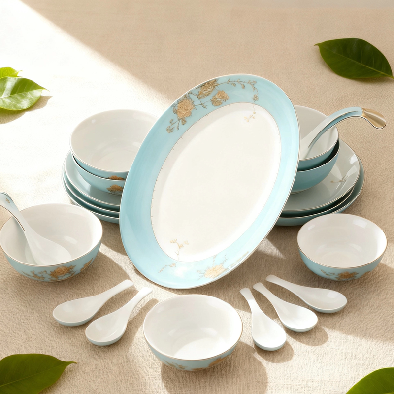 Yongfengyuan Lady Porcelain Tableware Set West Lake Blue 22/29/30/44/58 Pieces Chinese Style Household Bowls and Plates Gift Set