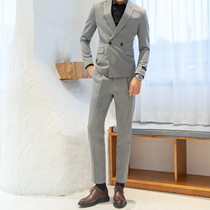 Summer thin suit mens suit Korean version of slim two-piece professional dress groom wedding Best Man Group dress tide