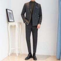 Double-breasted Korean slim suit mens suit Casual business formal fashion Wedding groom handsome suit men