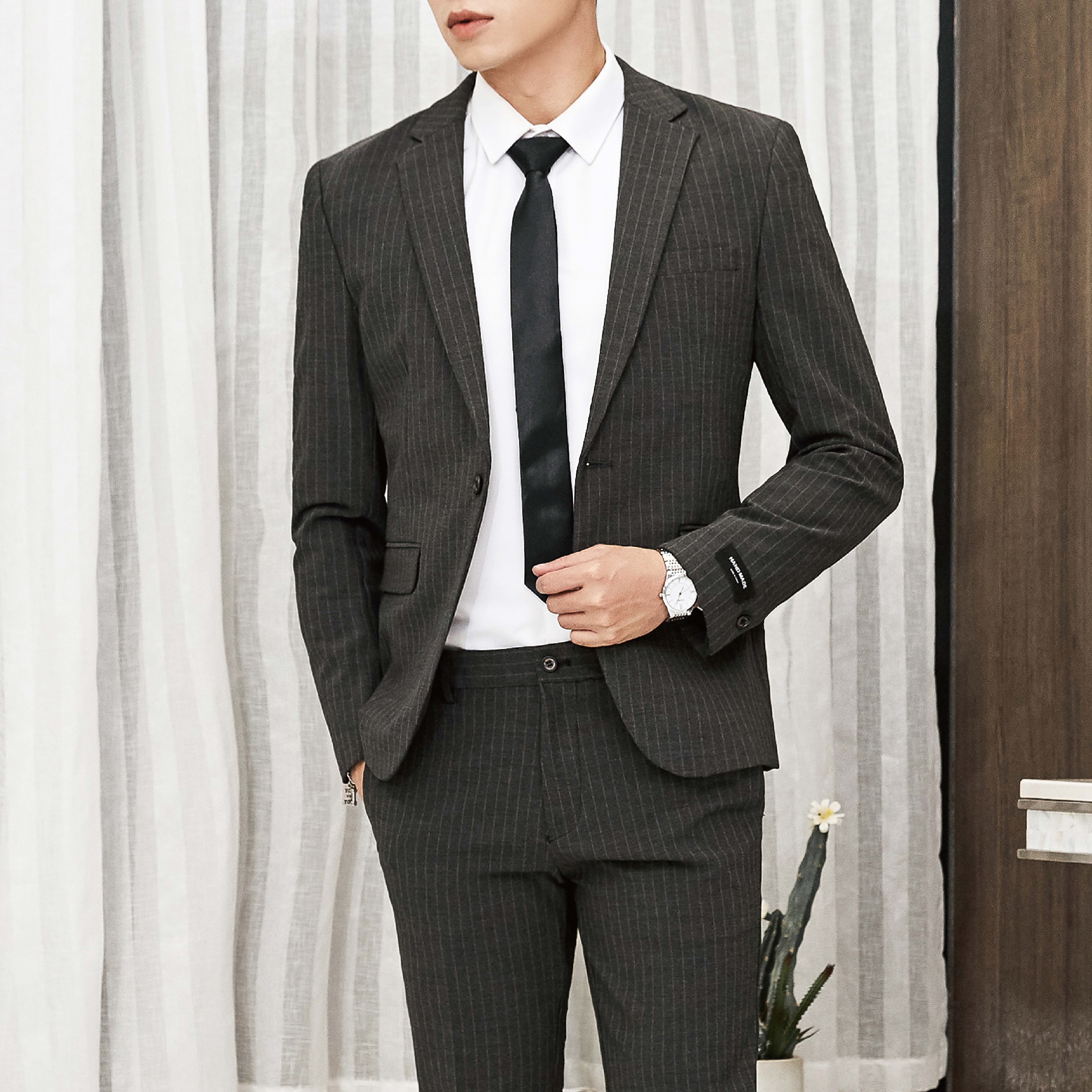 Striped suit top men's Korean version of slim professional dress business casual small suit groom wedding groomsmen dress
