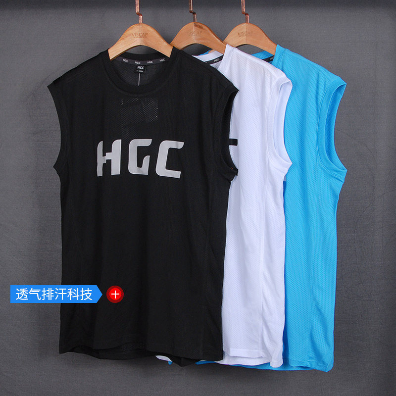 Breathable Ice Silk sports vest men's summer fitness quick-drying sweat-absorbing shoulder shoulder quick-drying T-shirt