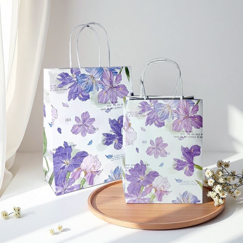 Purple Iris Flower Gift Bag Packaging Shopping Tote Bag Exquisite Storage Bag for Festive Blessings and Gift-Giving during the Spring Festival