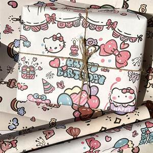 Hello Kitty Happy Birthday ins Style Daily Gift Wrapping Paper Original Design Wrapping Paper High-Quality Wrapping Paper