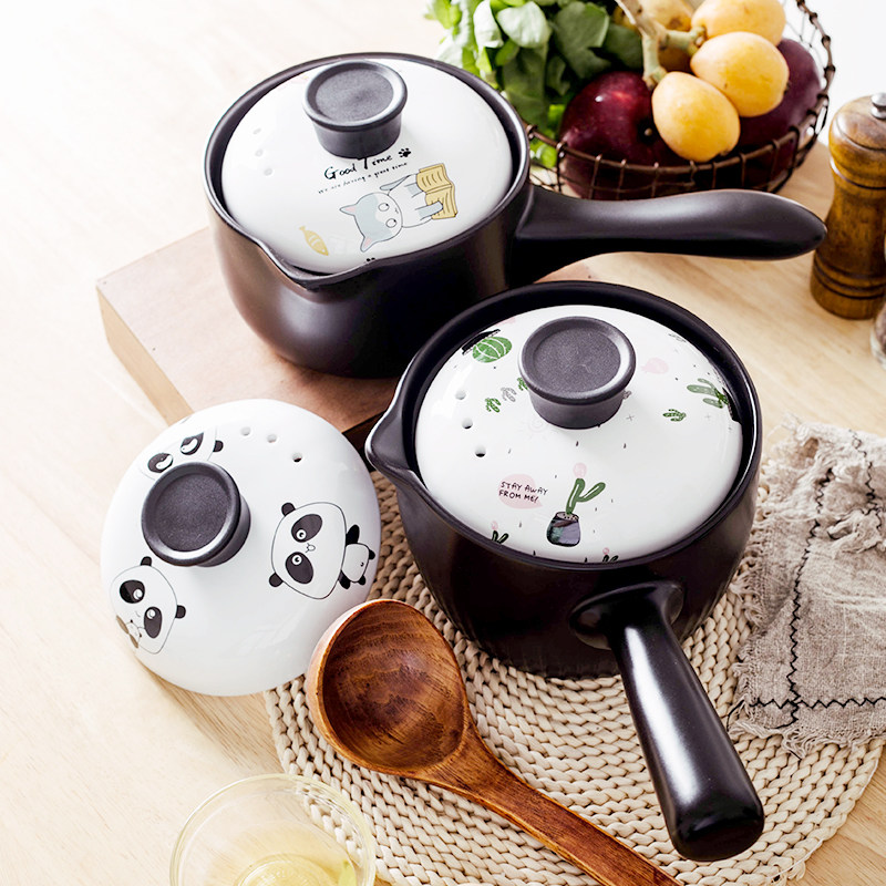 Ceramic milk pot small casserole baby baby non-staple food pot uncoated porridge open fire household small pot gas stove suitable