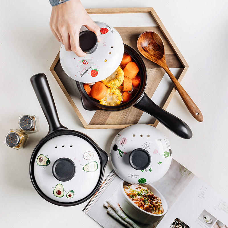 Small casserole with handle single handle small long handle baby mini single household handle ceramic porridge baby with handle