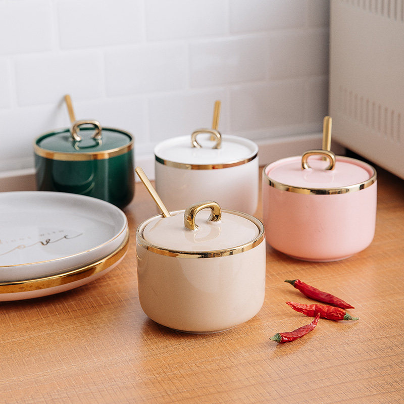 ins seasoning jar macaron nordic kitchen ceramic single three-piece combination monosodium glutamate salt seasoning box creative