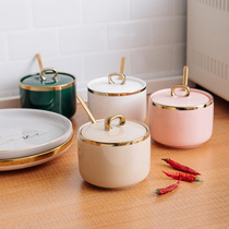 ins seasoning tank Macaron Nordic kitchen ceramics single three-piece combination monosodium glutamate salt seasoning box creative