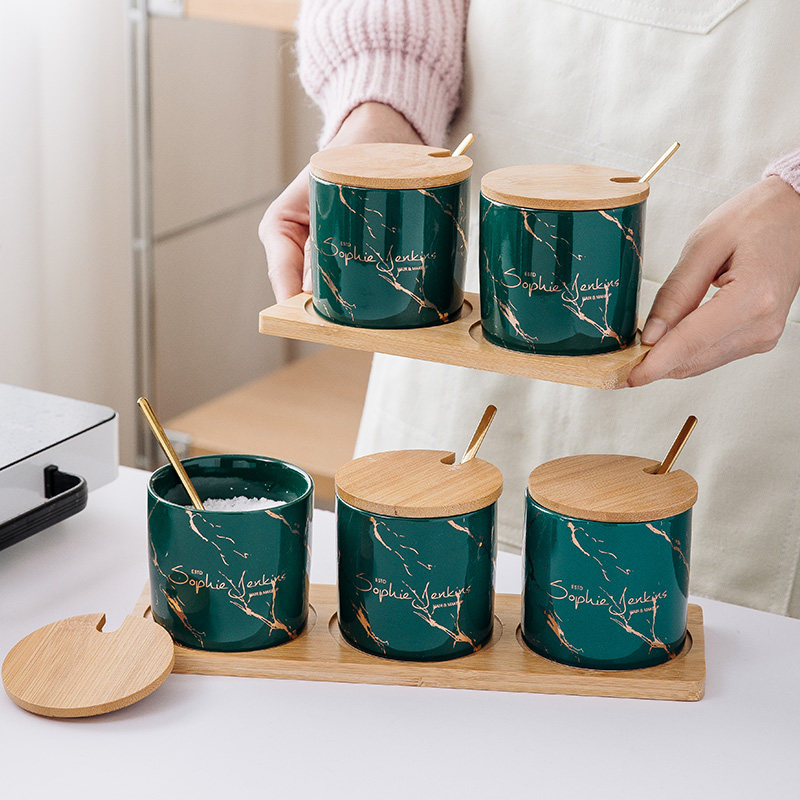 Nordic light luxury seasoning box combination household ceramic seasoning jar set condiment seasoning bottle single three-piece set