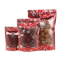 Frosted silver red printing transparent self-supporting self-sealing bag gift bag printing bag clothing zipper bag flower tea bag