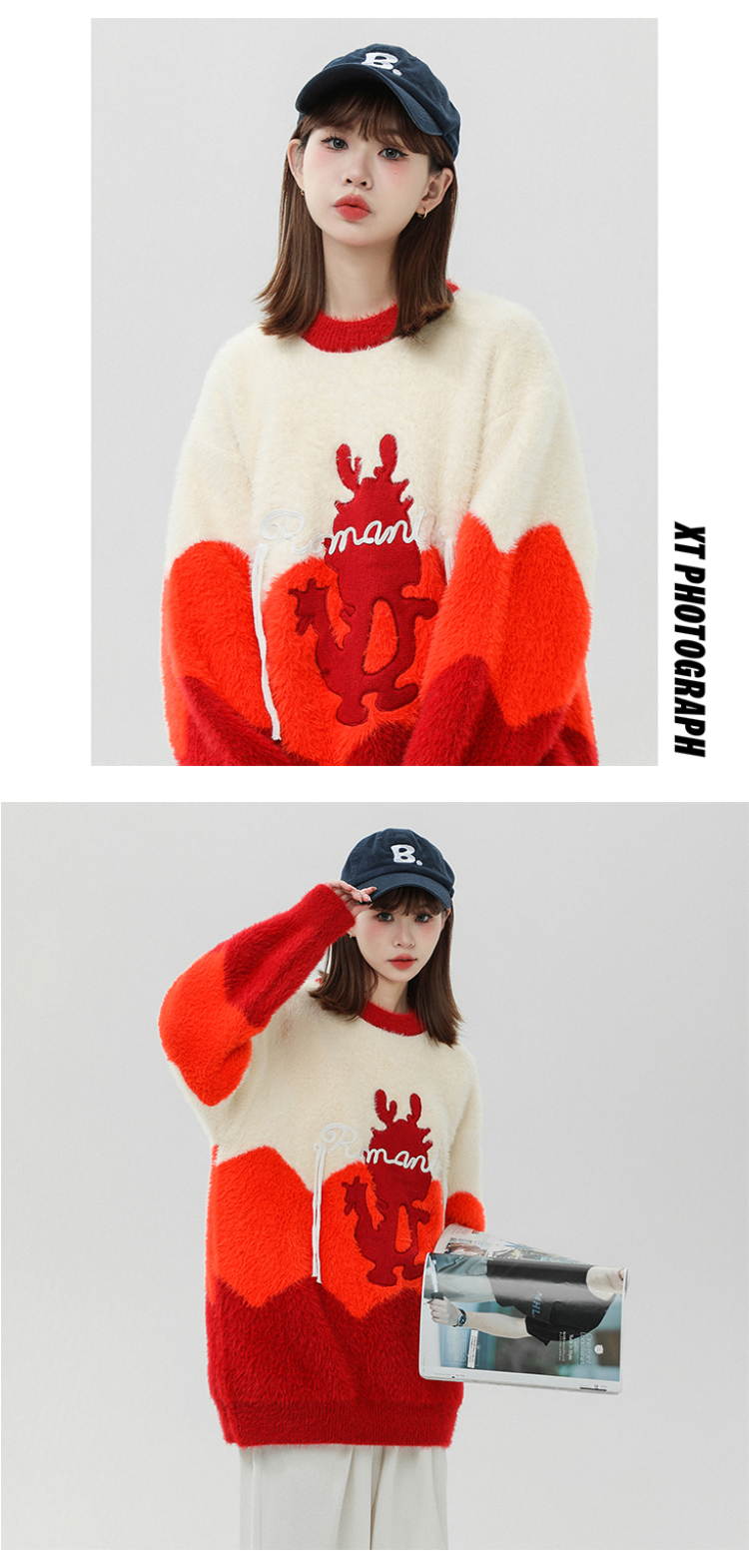 2023 Autumn/Winter Thickened Arctic Velvet Knitwear Little Dragon Man Color Block Sweater SM215-P78_voghion.com