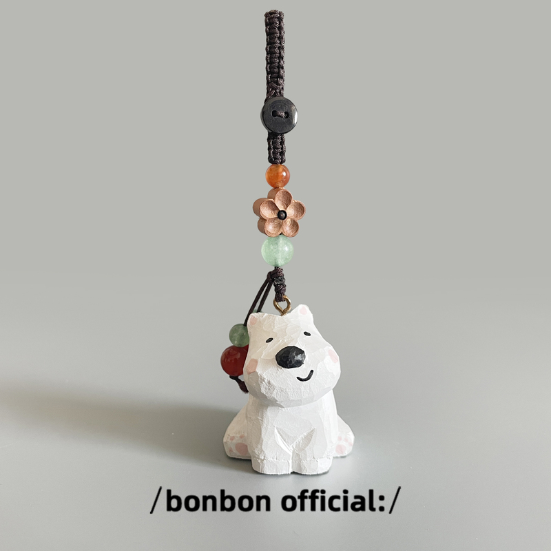 Hand-Carved Solid Wood Cute West Highland Keychain with Woven Rope, Backpack Pendant, Creative Gift for Friends and Classmates