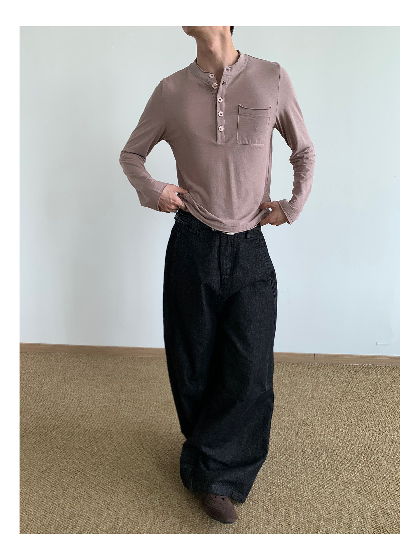 MION Henley Rolled-Edge Long-Sleeve Tee