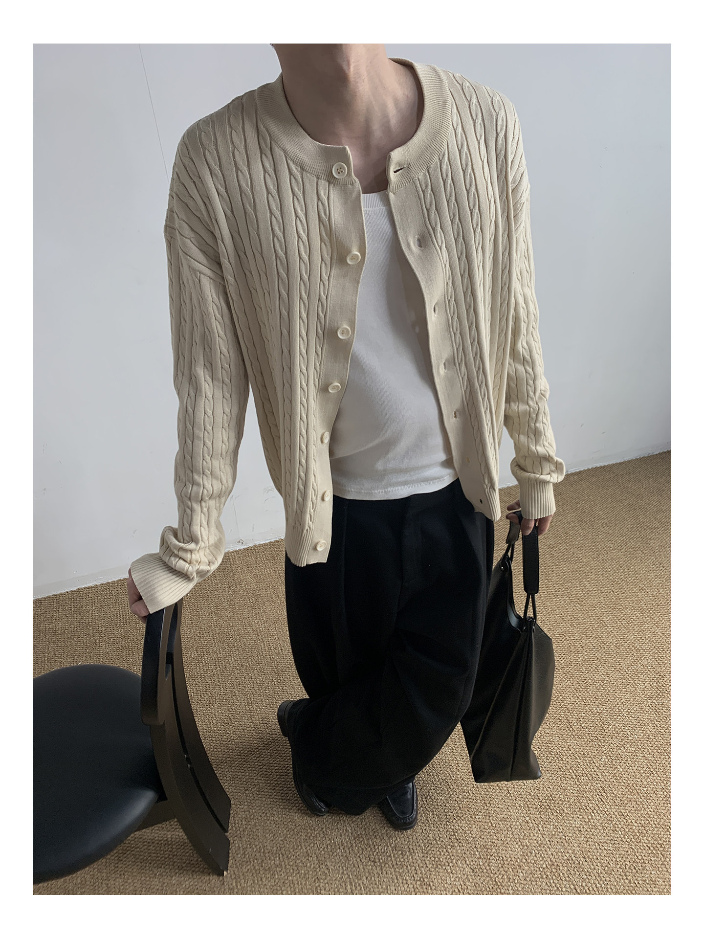 MION Cable-Knit Button-Up Cardigan