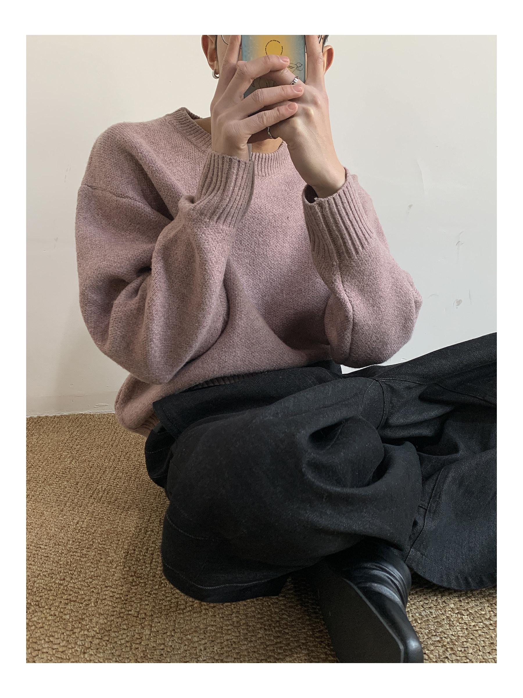 MION Thick Crew Neck Cropped Sweater