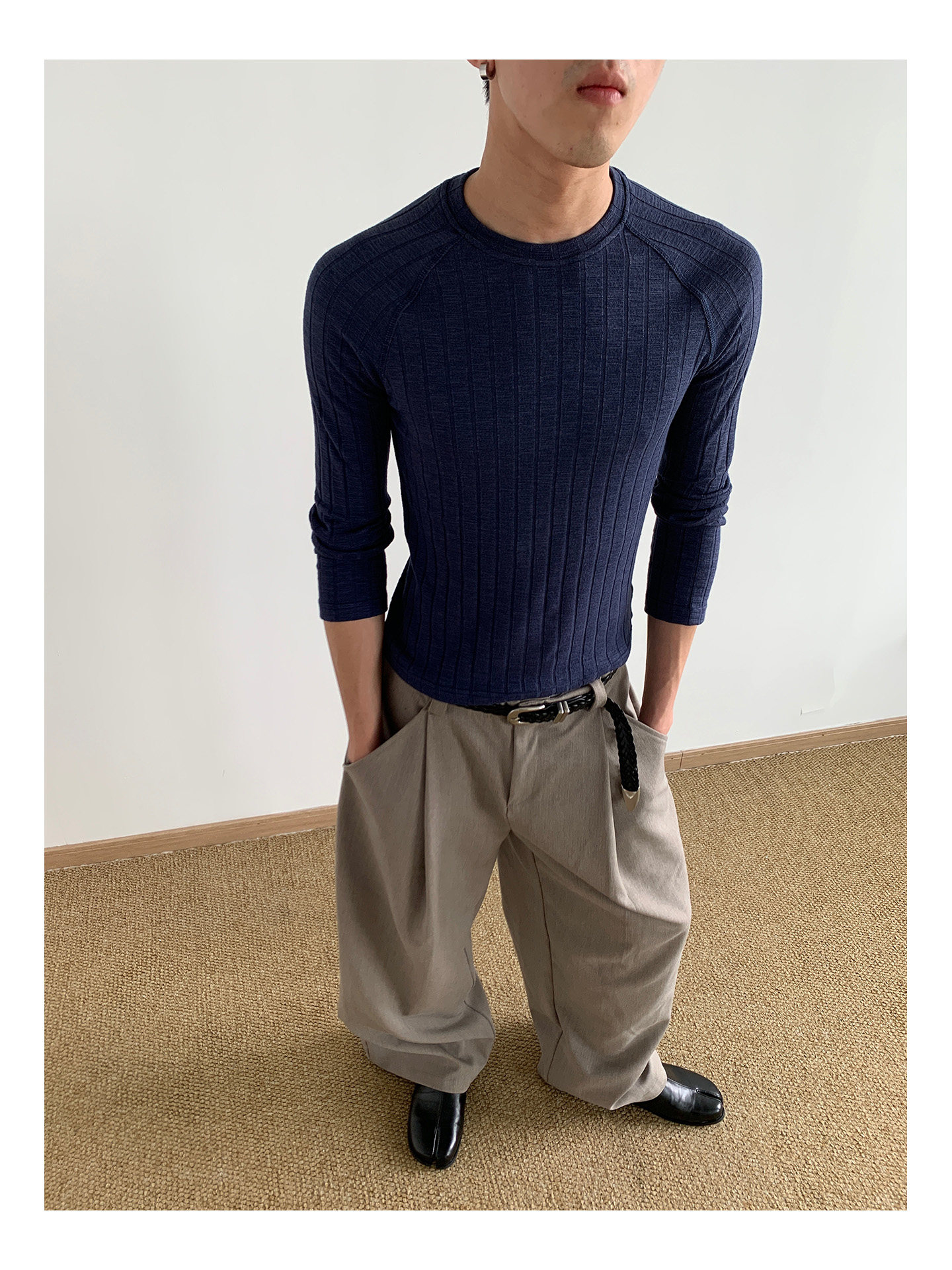 MION 280g Striped Ribbed Cropped Long-Sleeve Tee