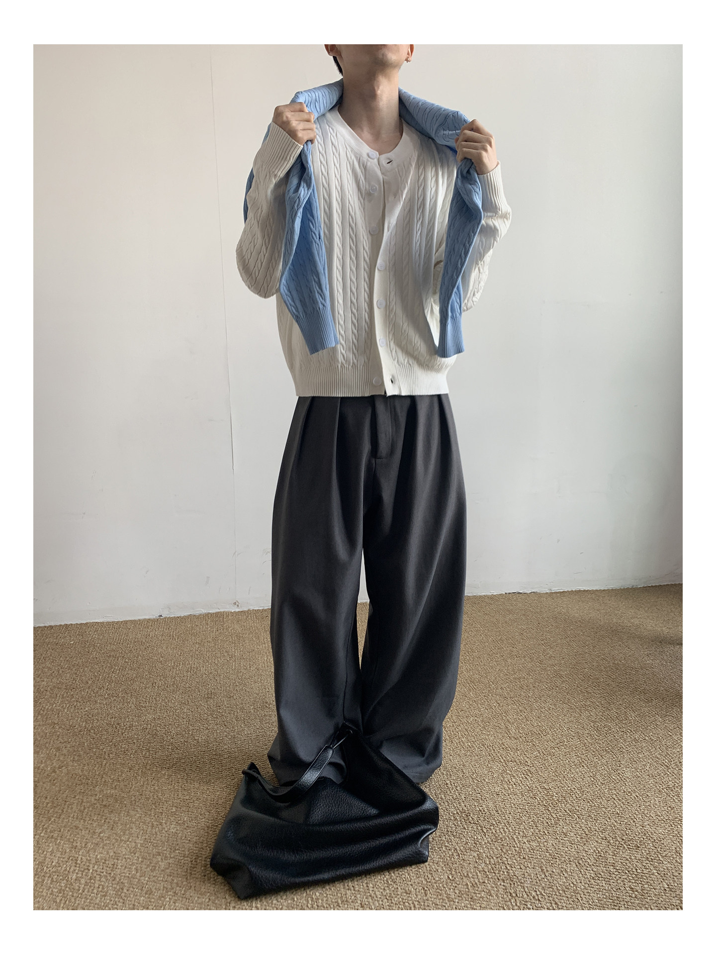 MION Cable-Knit Button-Up Cardigan