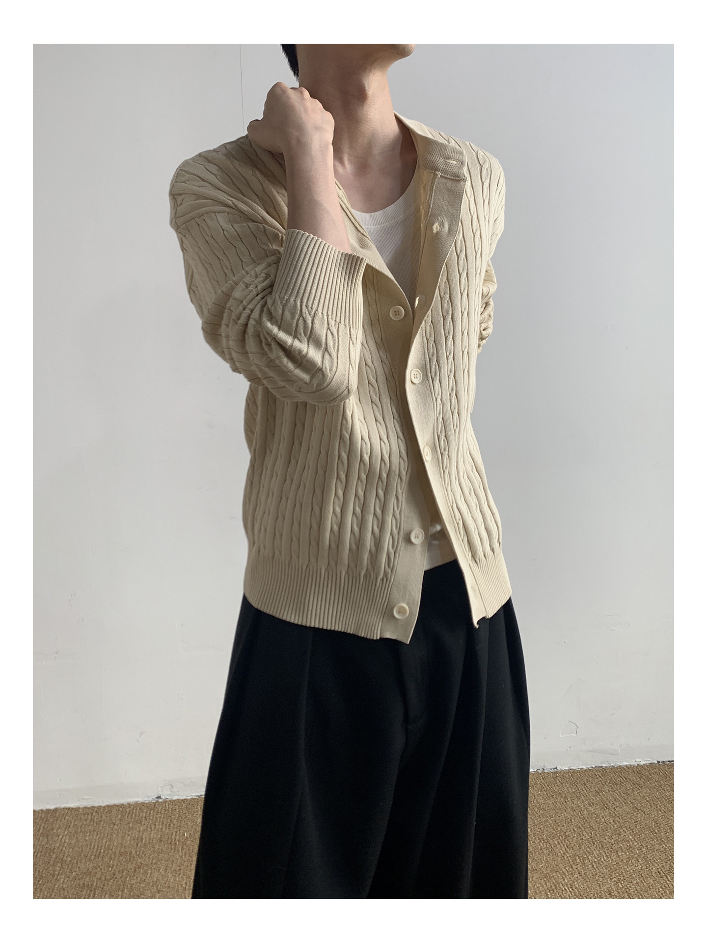 MION Cable-Knit Button-Up Cardigan