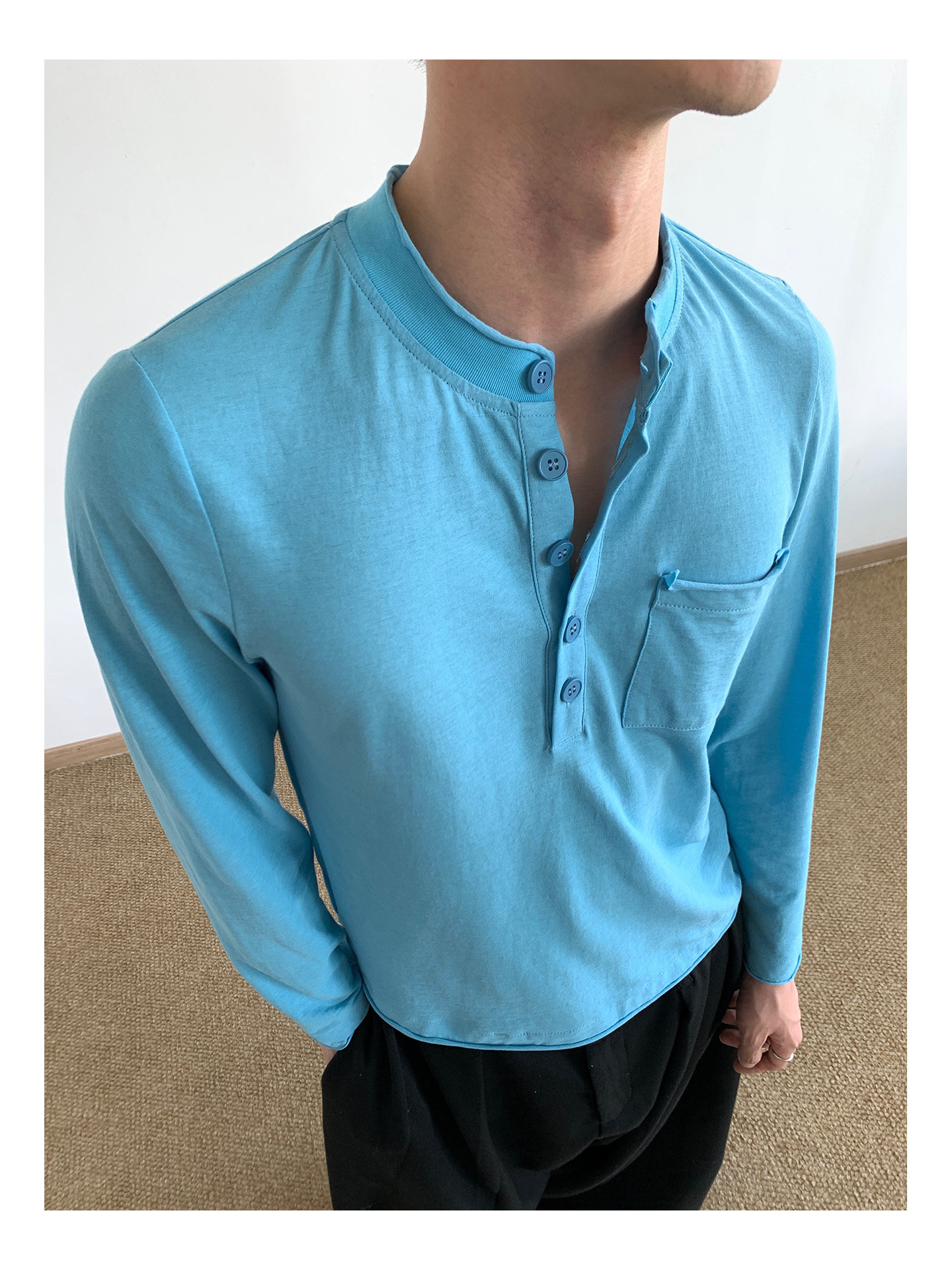 MION Henley Rolled-Edge Long-Sleeve Tee
