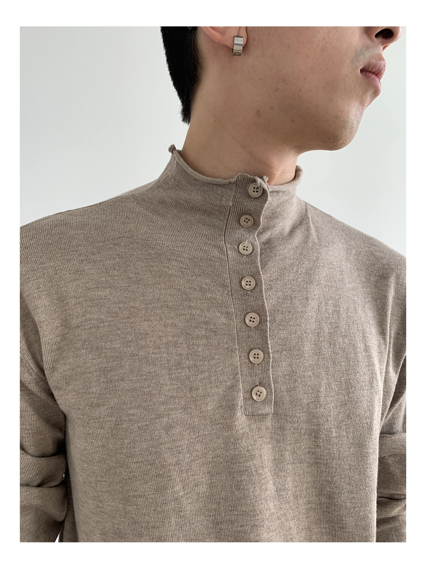 MION Wool-Blend Mock Neck Henley Tee