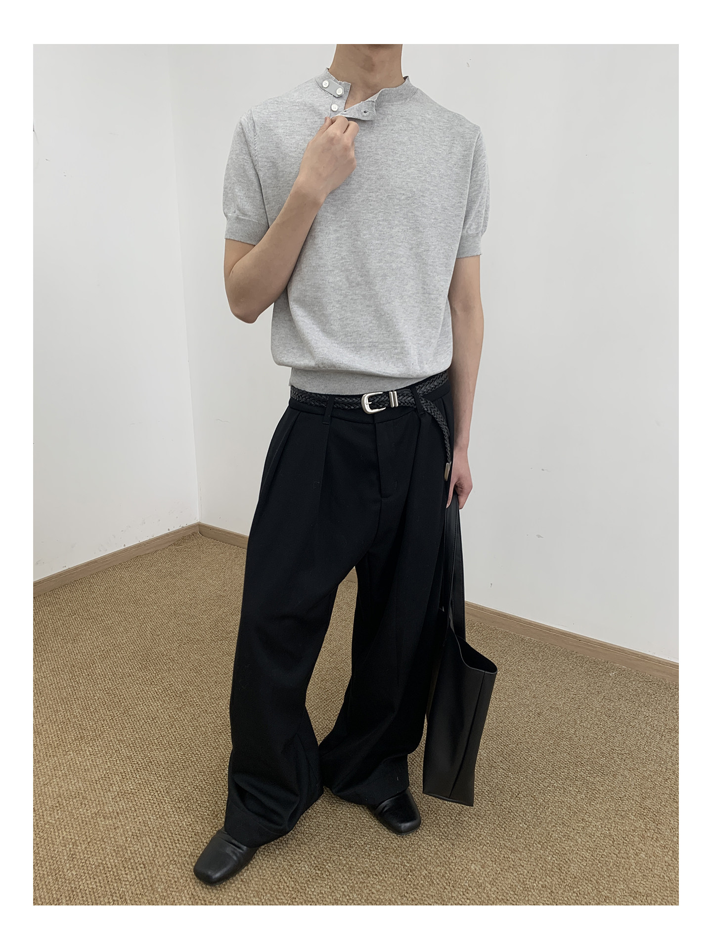 MION Asymmetric Button Knit Tee