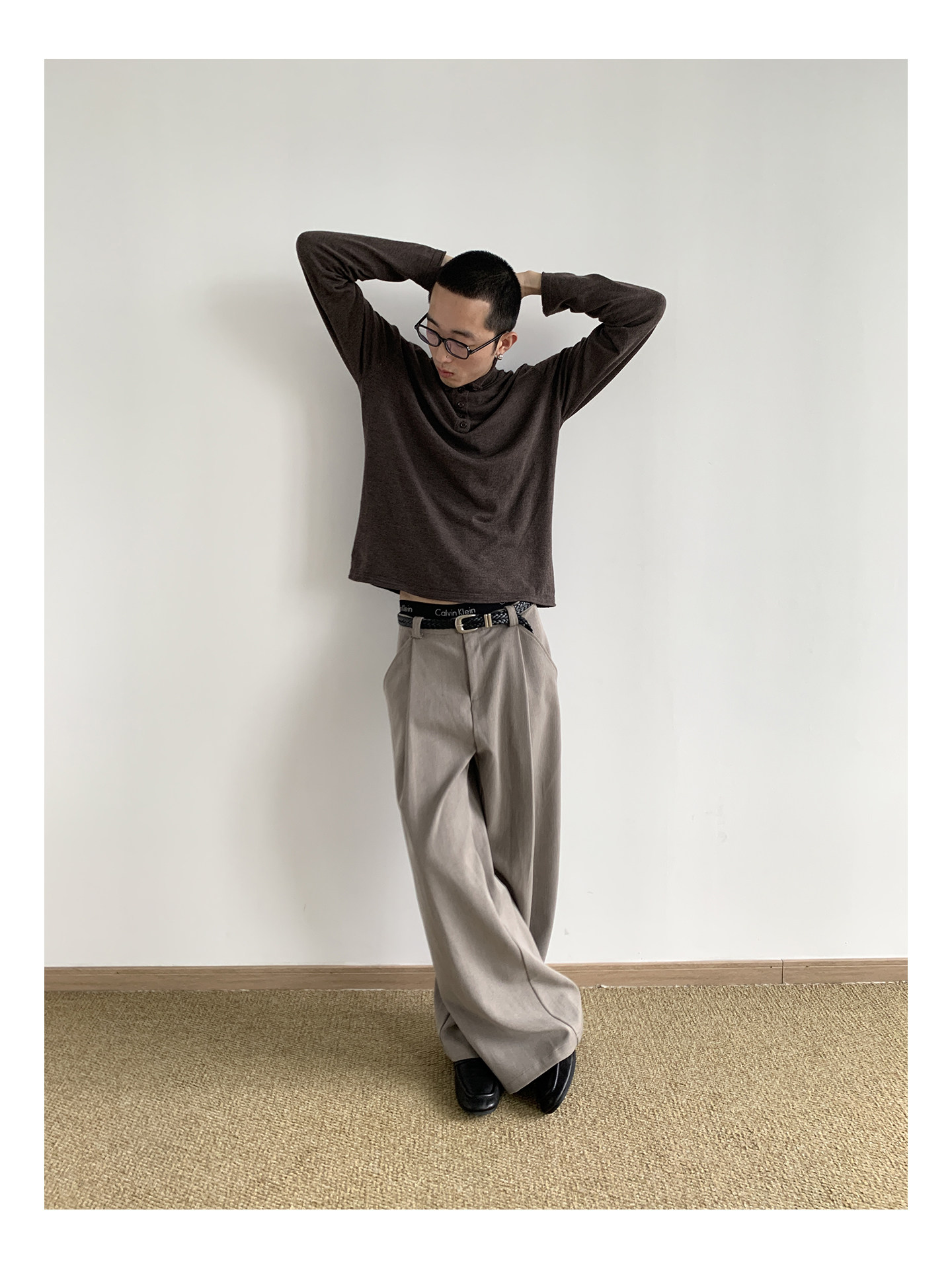 MION Wool-Blend Mock Neck Henley Tee