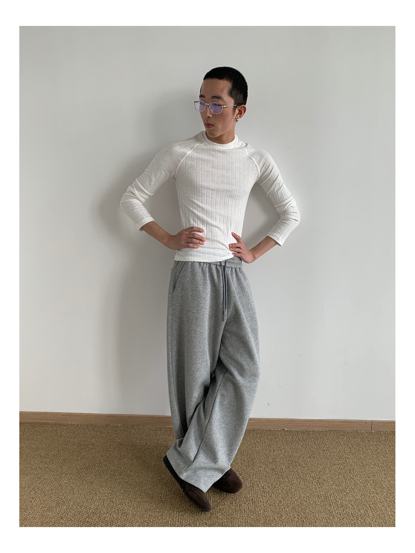 MION 280g Striped Ribbed Cropped Long-Sleeve Tee