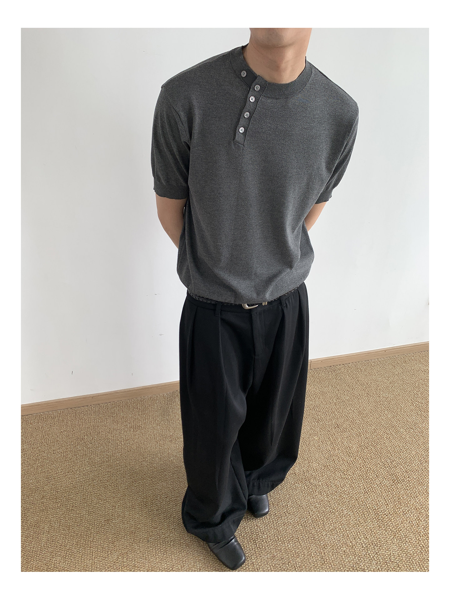 MION Asymmetric Button Knit Tee
