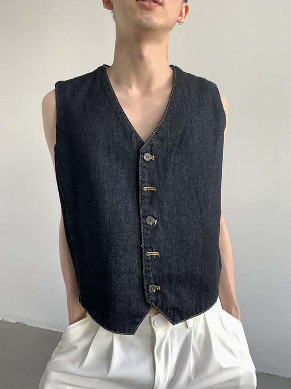 Mion Pastoral Equestrian Korean-Style Washed Vintage Denim Vest Unisex Niche Loose Short Vest for Men and Women Mion Pastoral Equestrian Korean-Style Washed Vintage Denim Vest Unisex Niche Loose Short Vest for Men and Women