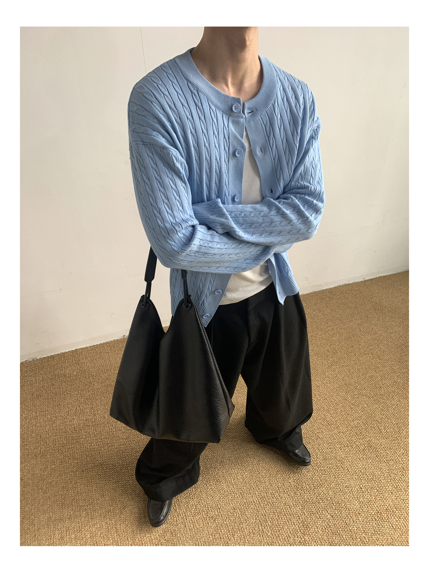 MION Cable-Knit Button-Up Cardigan