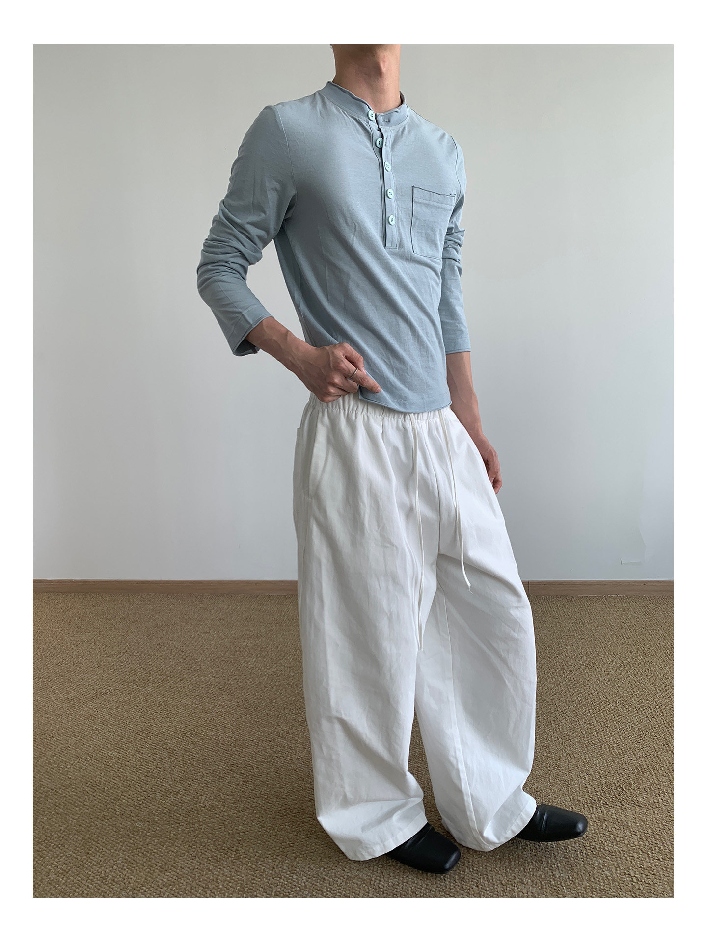 MION Henley Rolled-Edge Long-Sleeve Tee