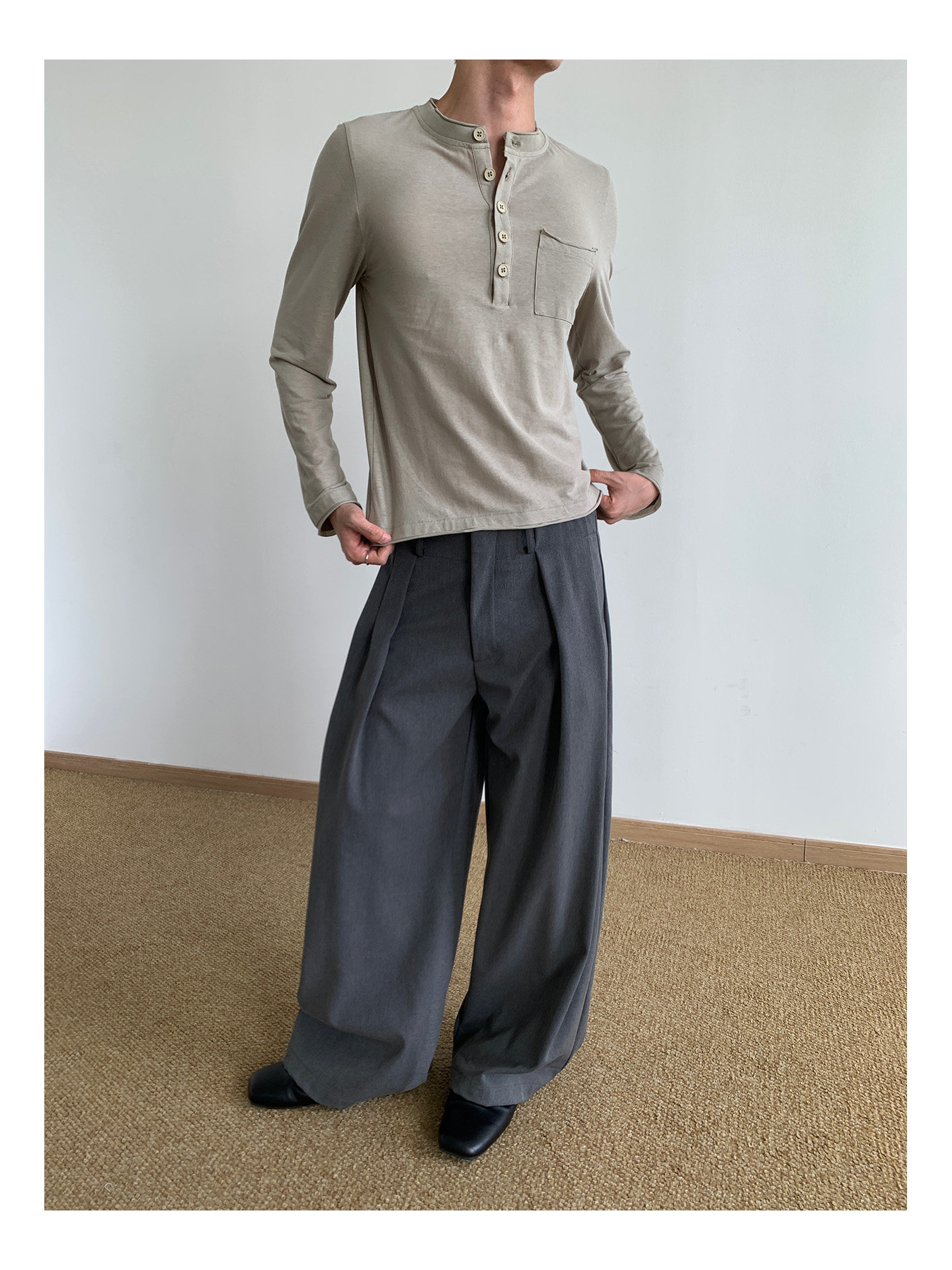 MION Henley Rolled-Edge Long-Sleeve Tee