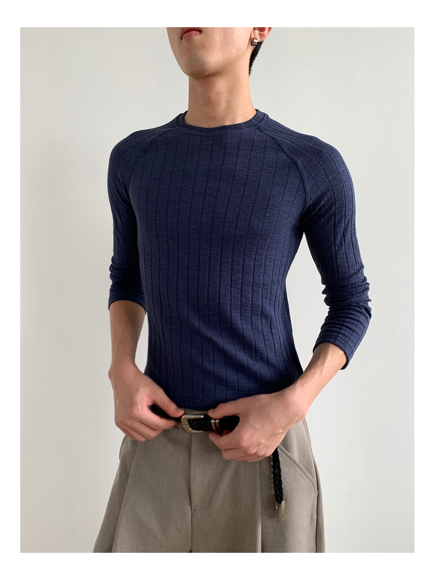 MION 280g Striped Ribbed Cropped Long-Sleeve Tee