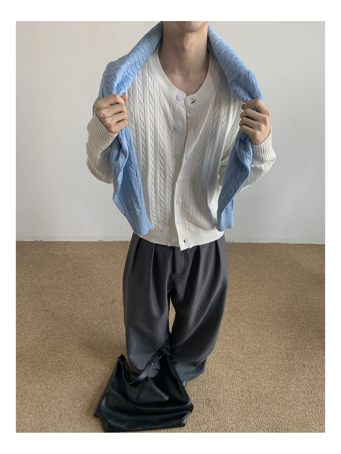 MION Cable-Knit Button-Up Cardigan