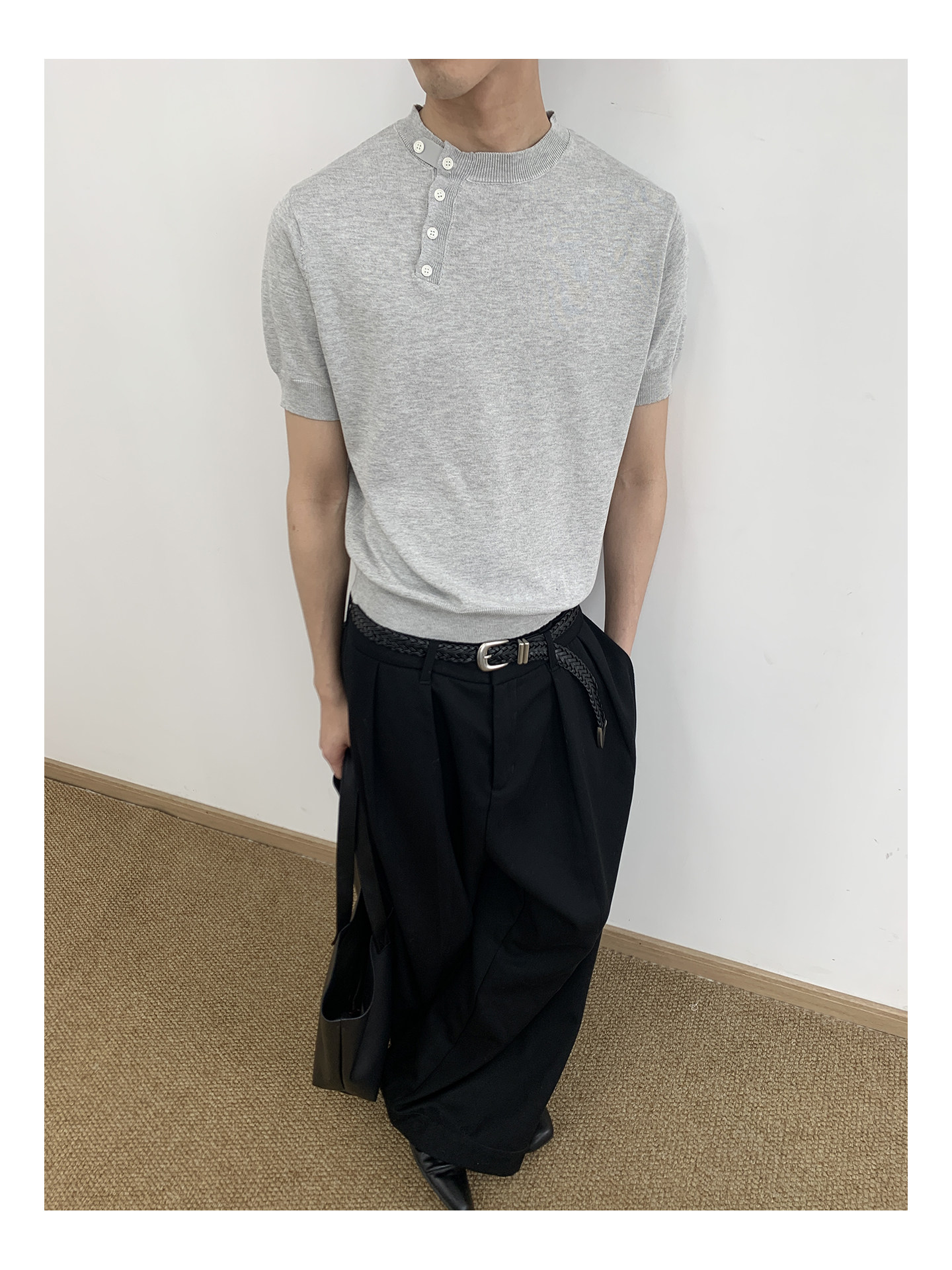 MION Asymmetric Button Knit Tee