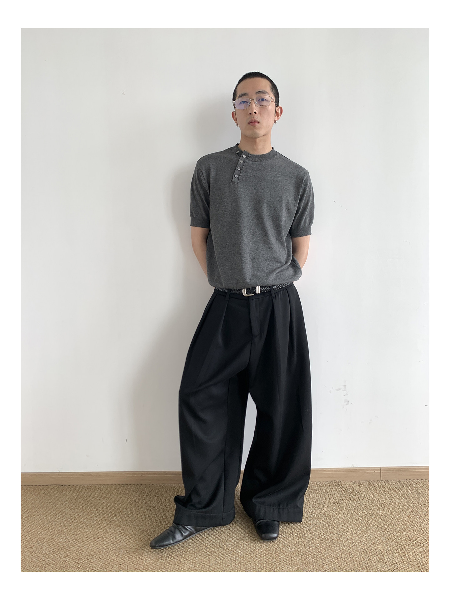 MION Asymmetric Button Knit Tee