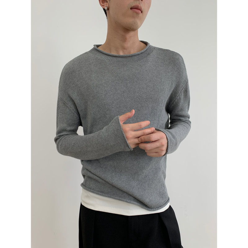 Mion Daily Series Simple Casual Rolled-Edge Knitwear Short Half-Turtleneck Sweater with a Sense of Design for Men and Women