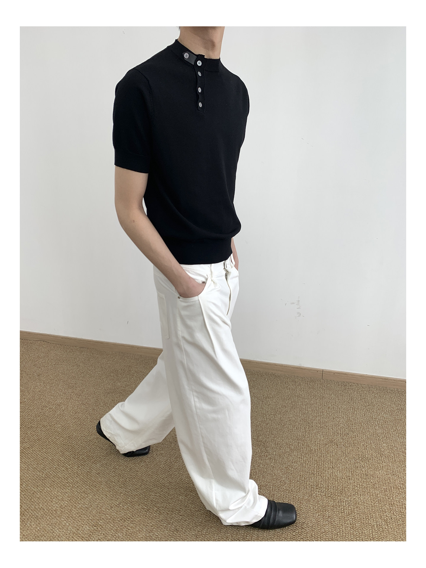 MION Asymmetric Button Knit Tee