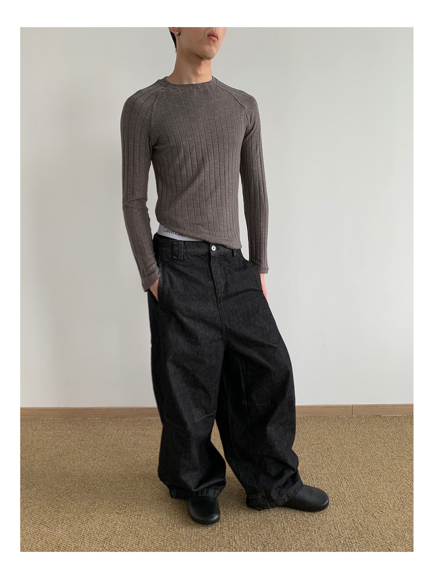 MION 280g Striped Ribbed Cropped Long-Sleeve Tee