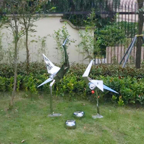 Garden space art abstract stainless steel crane section sculpture animal bird outdoor grassland landscape sketch spot