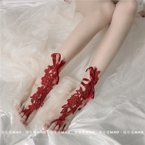 Orange Taste Meow: Meritocratic Romantic Red Foot Chain Sexy Private Room Leg Accessories Lace Strap Ben Life Silk Socks Thin summer