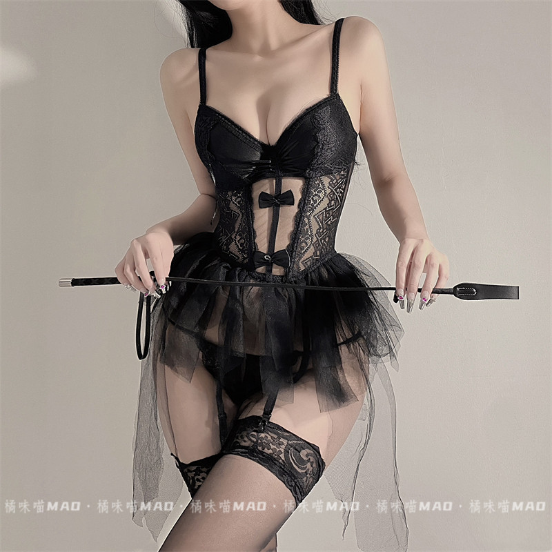 Orange Taste Meow Lace sexy transparent small breasted underwear female steel ring plastic body harness horse chia one-piece dress fluffy skirt suit