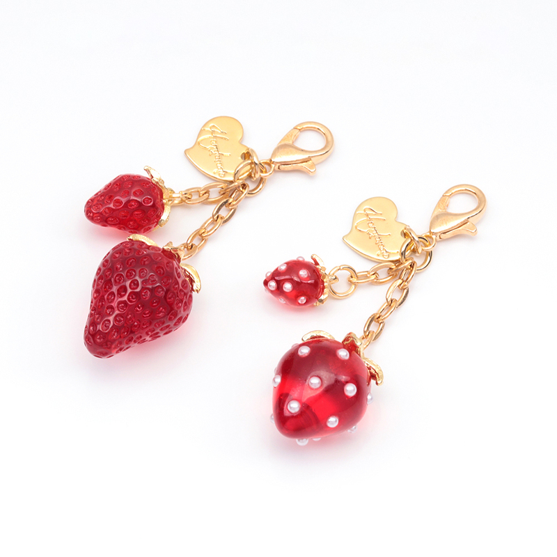 Japanese Import Double Strawberry Keychain Heart-Shaped Pendant Strawberry Charm Bag Keychain