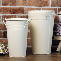 Pastoral modern simple iron flower bucket beige paint waterproof flower bucket large iron bucket round waterproof